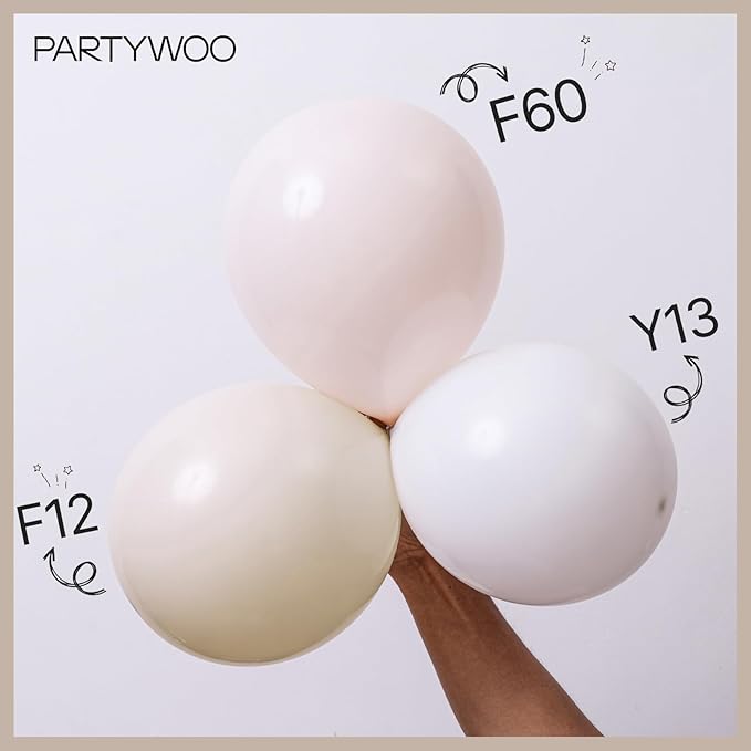PartyWoo White Sand Balloons 50 pcs 12 Inch Beige Cream Ivory Latex Balloons for Wedding Bridal Graduation Baby Shower Gender Reveal Safari Birthday Party Decorations White-F12