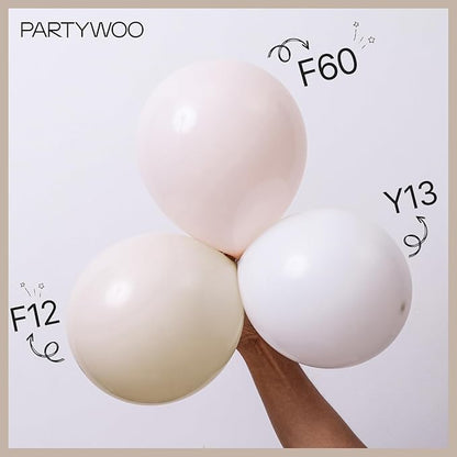 PartyWoo White Sand Balloons 50 pcs 12 Inch Beige Cream Ivory Latex Balloons for Wedding Bridal Graduation Baby Shower Gender Reveal Safari Birthday Party Decorations White-F12