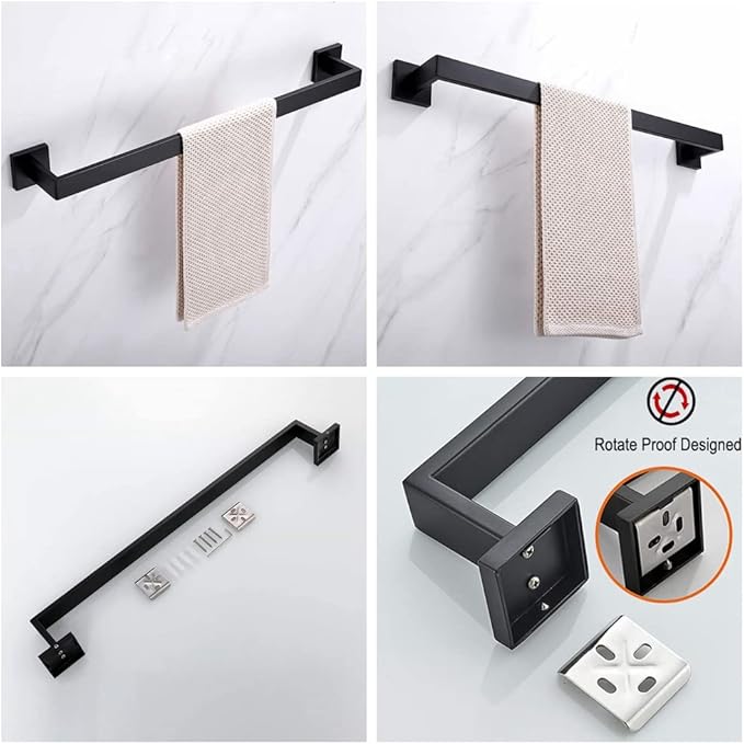 24 Inch Towel Bar 2 Pack for Bathroom 12/16/24/28/32/36 Inch Kitchen Towel Holder Matte Black Towel Rod Wall Mounted SUS304 Rustproof Towel Rack Modern Square Design (2, Matte Black, 24 Inch)