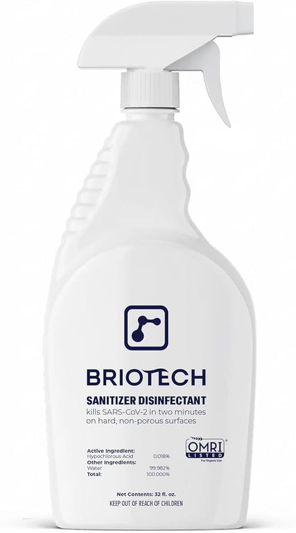 BRIOTECH Sanitizer Disinfectant Hypochlorous Spray, Kill 99.99% of Viruses & Bacteria, Control Mold, Eliminate Odor, Gentle for Nursery & Play Rooms, Food Contact Surface Sanitizer, 32 fl oz