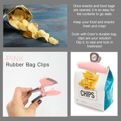 COOK WITH COLOR Food Clips - Wide Heavy Duty Chip Clips, Large Bag Clips for Food Storage with Air Tight Seal Grip, Pack of 4, Pink
