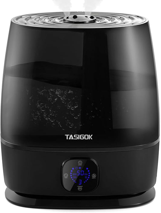 Humidifiers for Bedroom Home, 6L Cool and Warm Mist Air Humidifier for Large Room Baby Nursery, 50H Easy Clean and Top Fill, Quiet with Ultrasonic, Essential Oils, Auto Mode, for House, Black