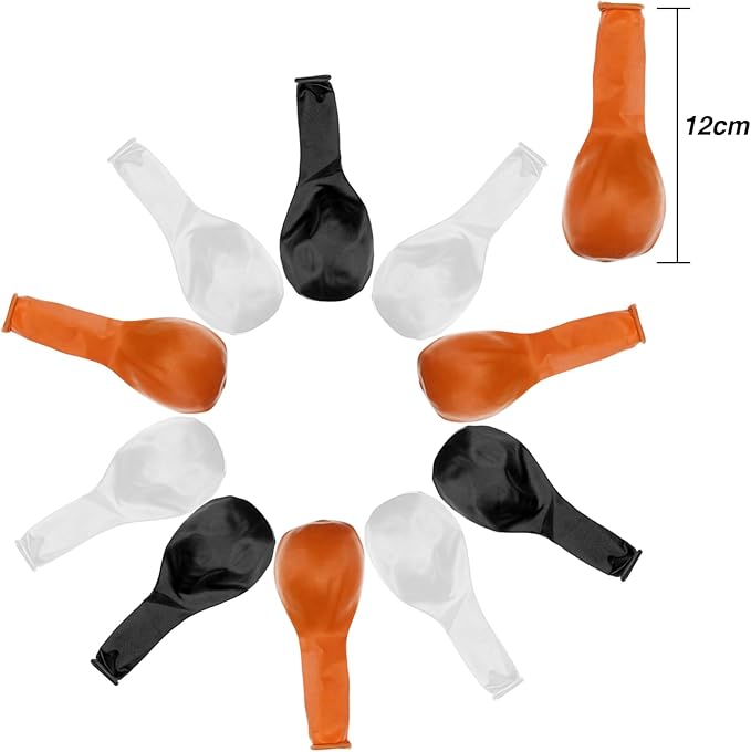 TecUnite 100 Pieces 13 Inch Orange White Black Latex Balloons Colorful Round Balloons for Halloween Wedding Birthday Racing Car Poker Card Party Decoration