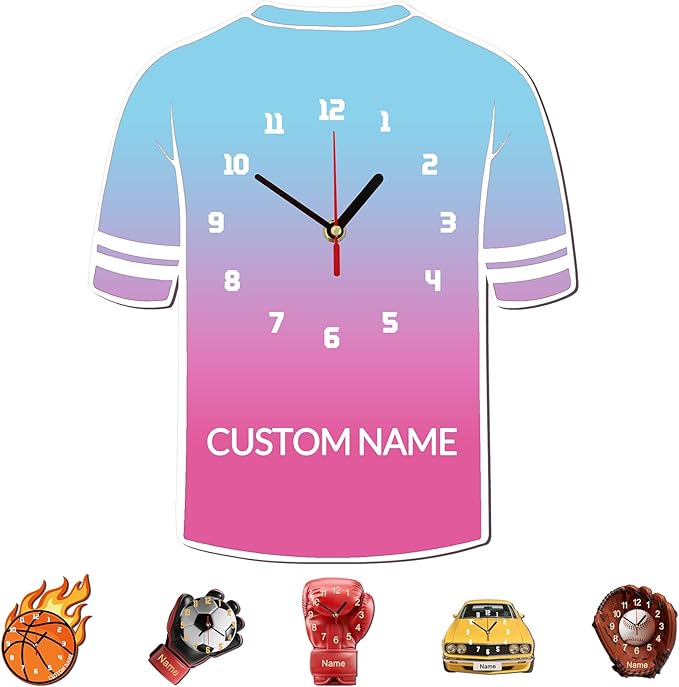 Personalized Clocks with Name Custom Jerseys Wall Clock for Home Decoration Fathers Day Dad Gifts Birthday Christmas Creative Clock Customized Gift for Men Women Bedroom Living Room Decor