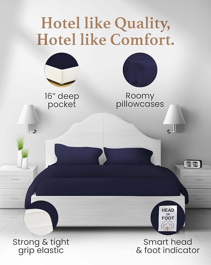 Good Sleep Bedding California King Sheet Sets - 4 Pc Navy Blue Egyptian Cotton - 1000 TC - Deep Pocket - Fitted, Flat & 2 Pillow Cases