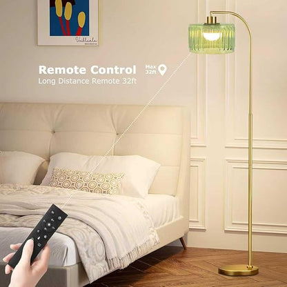 Gold Floor Lamp for Living Room,Bedroom,Mid Century Modern Standing Lamp with Remote,Dimmable Brass Tall Lamp Glass Lamp Vintage Retro Arc Floor Lamps Flower Floor Light Boho Bohemian