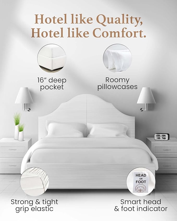 1000 Thread Count Egyptian Cotton Sheets Full Size, 4 Pc Luxury Sheets Set, Long Staple 100% Cotton Sheets for Full Size Bed, 16" Deep Pocket Hotel Style Sheets, Sateen Sheets Full, White
