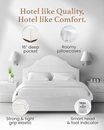 1000 Thread Count Egyptian Cotton Sheets Full Size, 4 Pc Luxury Sheets Set, Long Staple 100% Cotton Sheets for Full Size Bed, 16" Deep Pocket Hotel Style Sheets, Sateen Sheets Full, White