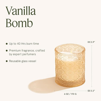 LA JOLIE MUSE Vanilla Bomb Candle | Vanilla, Lemon Zest & Patchouli | 6 oz Cotton Wick | Natural Soy Wax | 40 Hours Clean Burn | Gift-Ready for Hosts | Elegant Home Décor