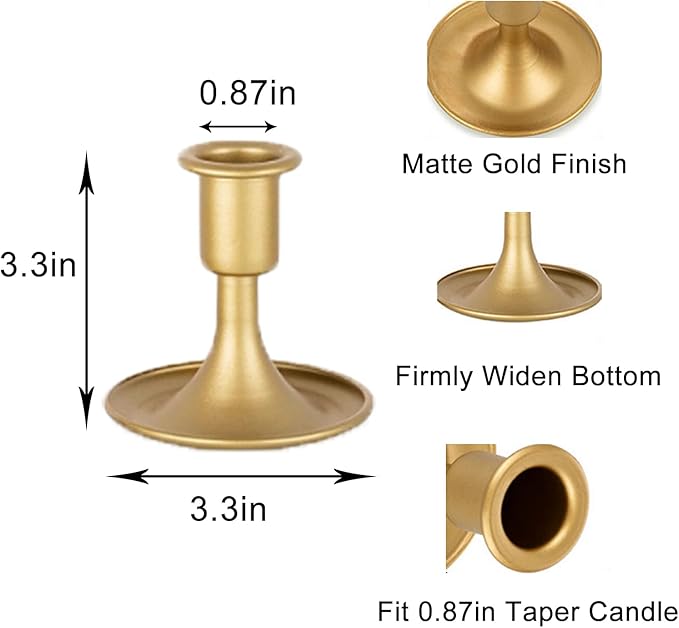 Candlestick Holders Taper Candle Holder 6Pcs Brass Gold Metal Vintage Short Stick Holders Set for Home Dinning Table Wedding Centerpiece Holiday Party Chrismas Mantel Holiday Dinner Base Widening