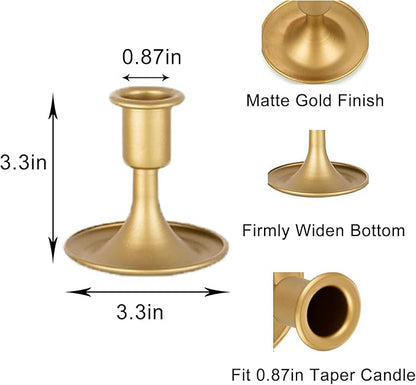 Candlestick Holders Taper Candle Holder 6Pcs Brass Gold Metal Vintage Short Stick Holders Set for Home Dinning Table Wedding Centerpiece Holiday Party Chrismas Mantel Holiday Dinner Base Widening