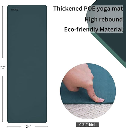 HAHE Yoga Mat Thick (8MM,1/3"), Eco-Friendly POE Non Slip Yoga Mat, High Rebound & Shock Absorption, Anti-Tear & Sweat-Resistant for Yoga, Fitness, Home, Workouts, Large Pilates Mats 72"x24" with Carrying Strap