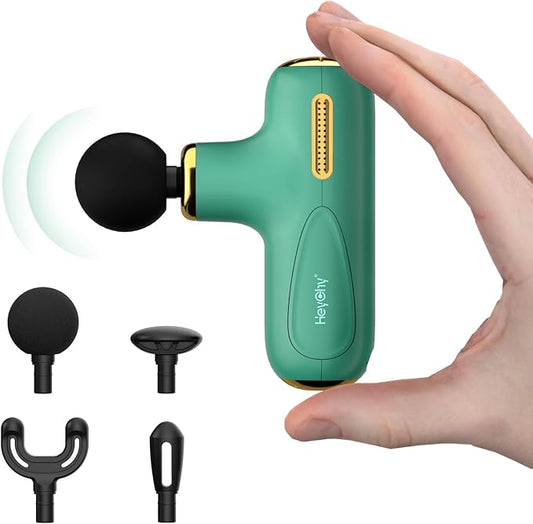Super Mini Massage Gun Deep Tissue, Muscle Massager with 5-Speed & 4 Heads, Portable Handheld Massager Quiet for Home, Gym, Travel, Office, Gift for Men & Women, Athletes, Green