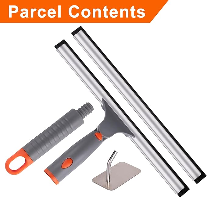 All Purpose 12 inch Shower Squeegee with 2pcs Rubber Wiper Blade BITOPE Window Squeegee Soft Safe to Clean Shower Door Bathroom Car Windshield Glass Mirrors