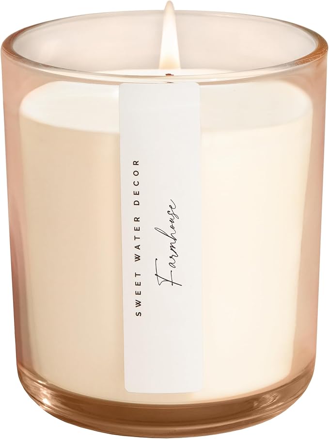 Sweet Water Decor Farmhouse Scented Soy Candles – Apple, Orange, Pumpkin, Cinnamon, Nutmeg, Ginger, Vanilla – Cozy Aroma – 50 Hour Burn – 12oz Tinted Glass Jar for Home Decor and Bedroom Decor