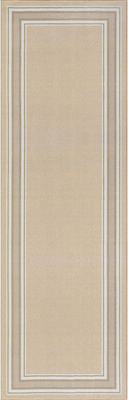 Modern Bordered Non Slip Indoor Runner Rugs for Living Room 2x5 Area Rugs for Kitchen, Rug for Bedroom, and Hallway, Stain Resistant Easy Cleaning Non Shedding Beige 2 x 5