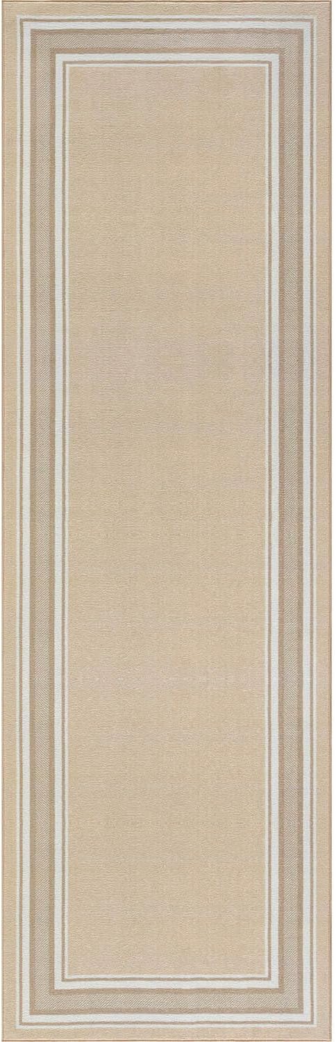 Modern Bordered Non Slip Indoor Runner Rugs for Living Room 2x5 Area Rugs for Kitchen, Rug for Bedroom, and Hallway, Stain Resistant Easy Cleaning Non Shedding Beige 2 x 5