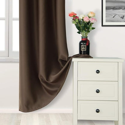DWCN Brown Blackout Curtains for Living Room, Room Darkening Thermal Insulated Grommet Drapes for Bedroom - 60 x 84 Inches Long, Set of 2 Panels