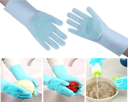 2 pairs Silicone Dishwashing & Pet Grooming Gloves - 2-in-1 Heat Resistant Gloves with High-Density Teeth, Enhanced Five Finger Design for Bathing, Cleaning Dishes, Cars, Dogs & Cats(Green)