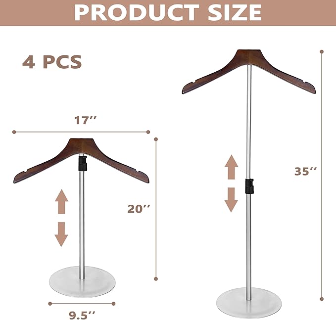 4 Pack Shirt Display Stand 35" Height Adjustable Shoulder Stand Shirt Rack, T Shirt Display Stand for Shops, Steaming Clothes Holder, Silver
