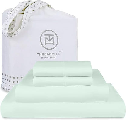 Threadmill Queen Sheet Set | 600 Thread Count Bed Sheets for Queen Mattress with 16” Deep Pocket | Sateen Weave 4-Piece Bedding Set with Cooling Effect | Seaglass