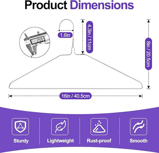 Wire Metal Hangers Bulk 200 Pack, Clothes Hangers Heavy Duty for Coats, Suits, Shirts, Pants, Skirts, Space Saving, Non Slip, Ultra Thin, 16 Inch, Silver