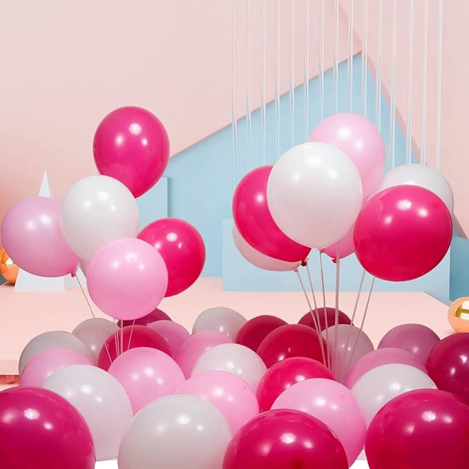 300 Pack Pink and White Balloons 12 inch White Hot Pink Latex Party Balloon Bulk for Various Party Events Decorations