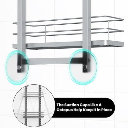 Shower Caddy Hanging (Silver), Adjustable Anti-Swing-Over The Shower Head Caddy, 3 Tier Height Bathroom Storage Organizer, Bathroom Shelves Basket Rack, Shower Caddies Rack with Adjustable Soap Basket