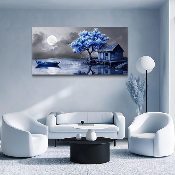 ZUITINGHUA Canvas Wall Art For Living Room Wall Decor For Bedroom Office Wall Decoration Seaside Landscape Painting Boat Pictures Artwork Room Aesthetic Home Decor 20x40 In