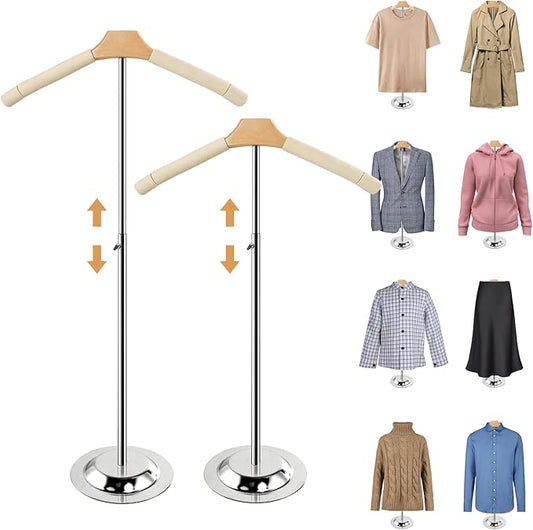 20-35 Inch Height Adjustable Shirt Display Stand, T Shirt Display Stand for Vendors, Shirts Rack for Clothing Dress Garment Coat Retail (White, 2 Pcs)