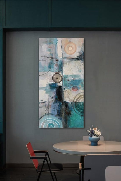 Acocifi Large Abstract Wall Art Turquoise Grey Teal Canvas Textured Painting Modern Geometric Picture, Vertical Artwork Framed for Living Room Bedroom Bathroom Hallway Office Home Decor 58x29