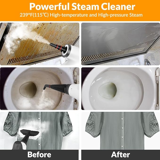 Handheld Pressurized Steam Cleaner with 12 pcs Accessories, Portable Steamer for Cleaning, Steam Cleaner for Home Use, Steamer for Cleaning Car, Furniture, Floor, Upholstery, Grout and Tile, Deep Gray
