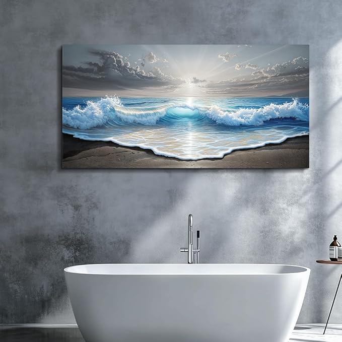 QIYILEXWART Canvas Wall Art For Living Room Large Wall Decor For Office Bedroom Decorations Ocean Waves Landscape Pictures Farmhouse Painting Artwork Room Wall Mural Aesthetic Home Decor 30x60 In