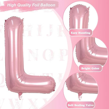 40 Inch Giant Pastel Pink Letter Balloon, Alphabet L Foil Balloons Light Pink, Self Inflating Balloon Pearl Pink Letter L, Mylar Letter Customize Balloons for Women Birthday Party Decoration Supplies