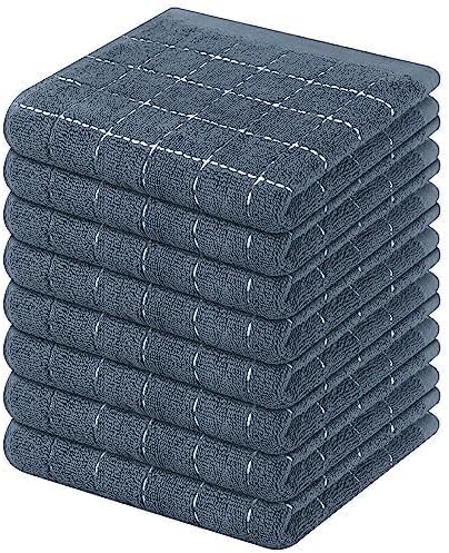 Mordimy 100% Cotton Terry Cloth Dish Cloths, Soft and Absorbent Checkered Dish Towels, Quick Drying Dish Rags for Washing Dishes, 8 Pack, 12 x 12 Inches, Grey