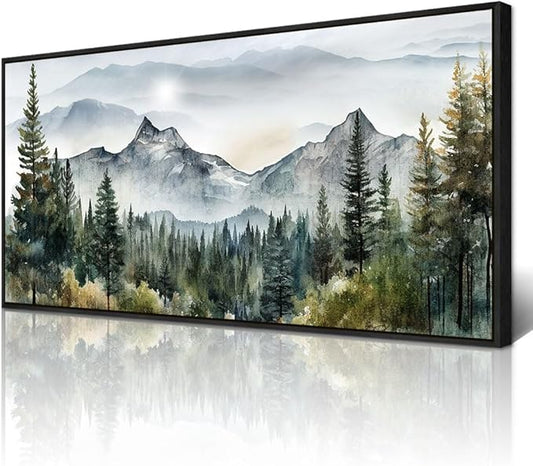 Wapluam Large Canvas Wall Decor For Living Room Bedroom - Modern Office Wall Art - Abstract Mountain Landscape - Stretched And Framed - Ready To Hang - Black Framed
