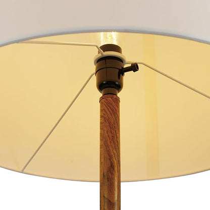 GLOBE Electric Novogratz x Harrington 65" Floor Lamp, 2-Tone Faux Wood Base, White Fabric Shade, Socket Rotary Switch 67225