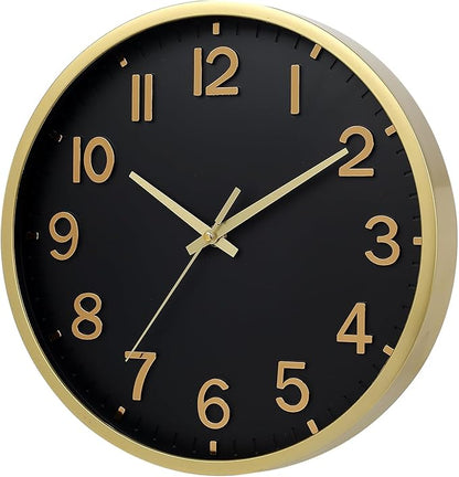 Wall Clocks Battery Operated 10 inch Modern Wall Clock,Silent Non Ticking Wall Clock for Living Room Bedroom Kitchen Office Classroom Decor (Black Gold)