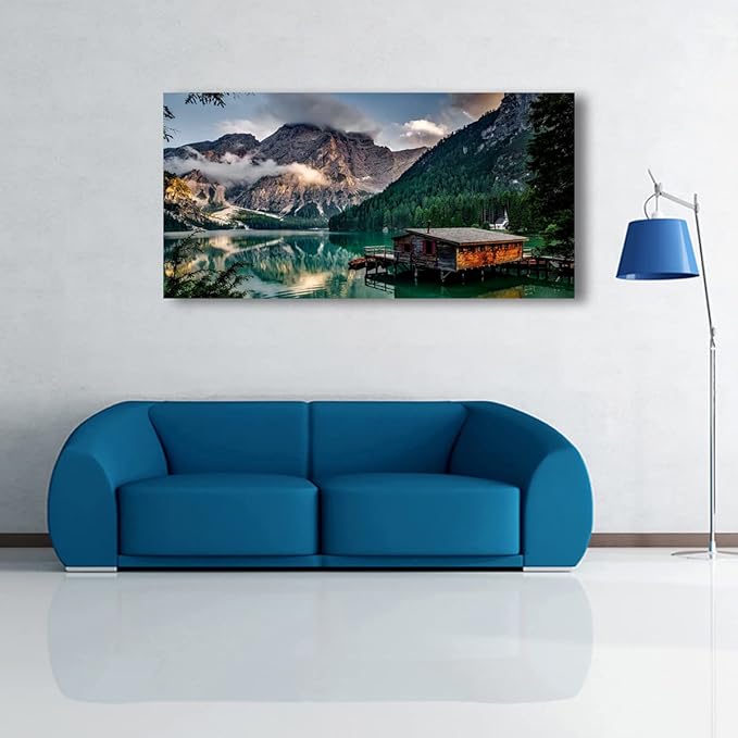 Lake Water Natural Scenery Pictures Canvas Wall Art For Living Room Bedroom Wall Decor,Mountain Wall Art Print Paitnings for Home Decor,Morden Artwork Forest Canvas Art,Ready to Hang-20x40Inches