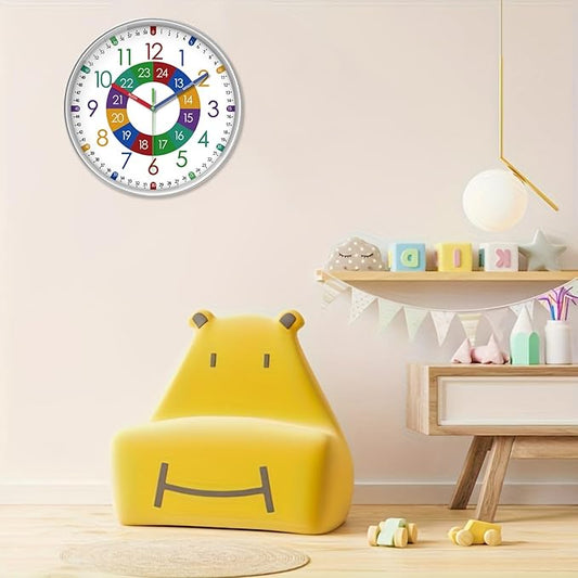 XFM Large Learning Clock for Kids Silent Non Ticking Battery Operated Colorful Teaching Time Clock 16 Inch Decorative Analog Clock for Kids Room Classroom School Playroom