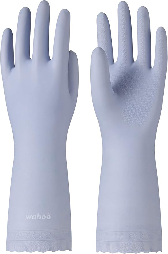 LANON wahoo Skin-Friendly Dishwashing Cleaning Gloves, Reusable Unlined Dish Washing Gloves, Non-Slip, Icelandic Blue, Small
