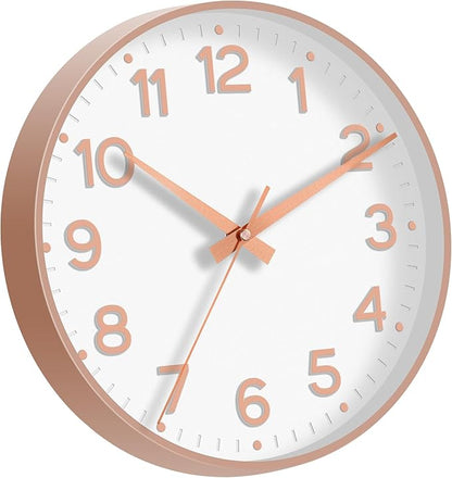 Wall Clock, Silent Wall Clocks Battery Operated 8 Inch-Modern Non Ticking Analog Clock Decorative for Kitchen Office Bathroom Bedroom(White Rose Gold)