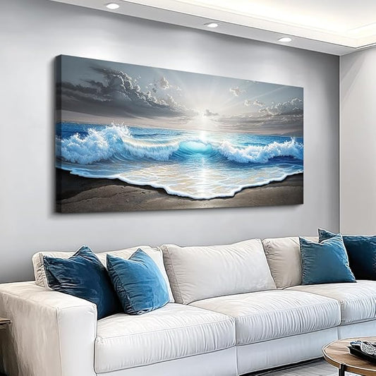 QIYILEXWART Canvas Wall Art For Living Room Large Wall Decor For Office Bedroom Decorations Ocean Waves Landscape Pictures Farmhouse Painting Artwork Room Wall Mural Aesthetic Home Decor 30x60 In