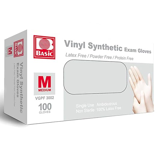 Jointown Basic Medical Clear Vinyl Exam Gloves - Latex-Free & Powder-Free - VGPF3002 (box of 100,Clear), Medium