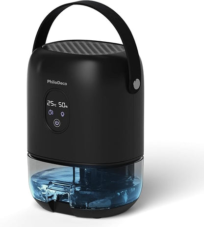 PHILODECO 280 Sq. Ft 35 OZ Dehumidifier, Portable Small Dehumidifiers for Bedroom, Bathroom, Basement,RV with CO mode, Sleep mode, Auto Shut Off, 7 Colorful Lights, Black