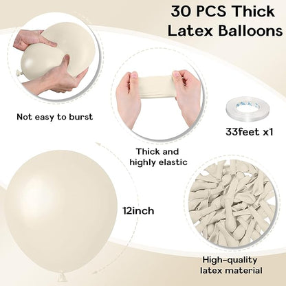 White Sand Balloons, 12 Inch 30 Pcs Beige Balloon Boho White Latex Cream Balloons Matte Off White Sand Neutral Helium Balloons for Birthday Wedding Baby Shower Anniversary Party Decorations
