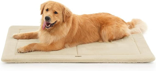 Made4Pets Dog Crate Pad Bed for Large Dogs, Washable & Reversible, Anti-Slip Kennel Mat for Cozy Sleeping, Soft Fluffy Dog Bed for Indoor & Outdoor Use, 44"x32", Beige