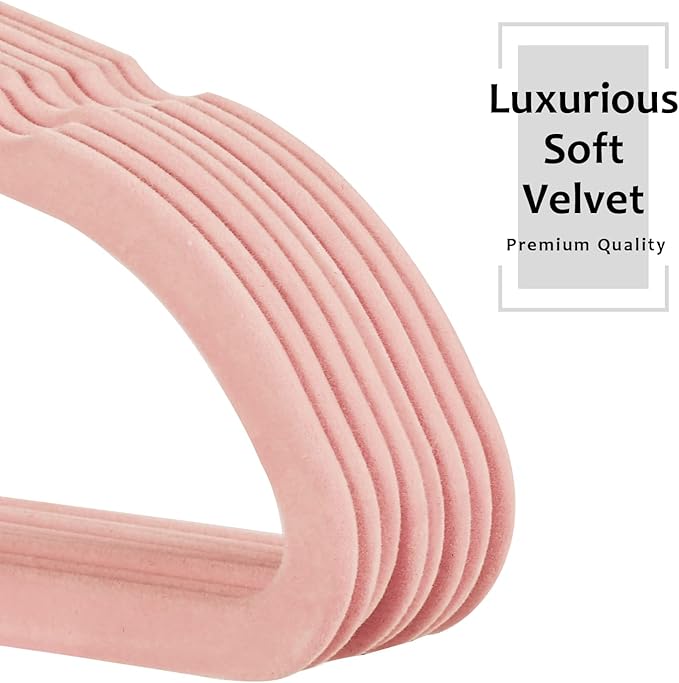 VECELO Premium Velvet Clothes Hangers Suit Heavy Duty (60 Pack)-Non Slip & Space-Saving with 8 Finger Clips & Tie Rack Excellent for Men and Women,Light Pink