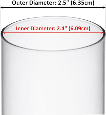CYS EXCEL 6 PCS (H:14" D:2.5") Glass Hurricane Candleholder Tubes | Open-Ended Bottomless Cylinder, Chimney Tube for Taper Candles and Candlesticks