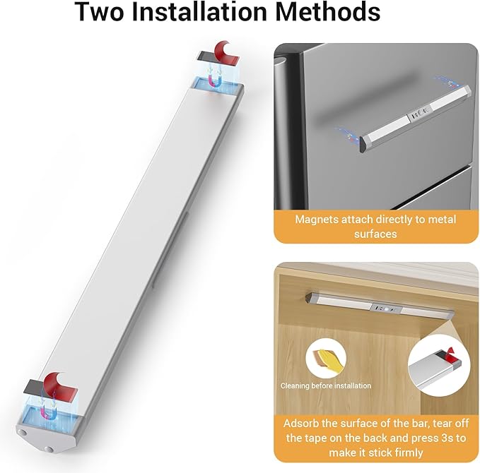 WOBANE LED Closet Lights Motion Sensor with Eye-Protection,Rechargeable Wardrobe Lighting with 3 Color,Dimmable Battery Operated Light Indoor for Bed,Shelf,Drawers,Gun Safe,900mAh,1PCS